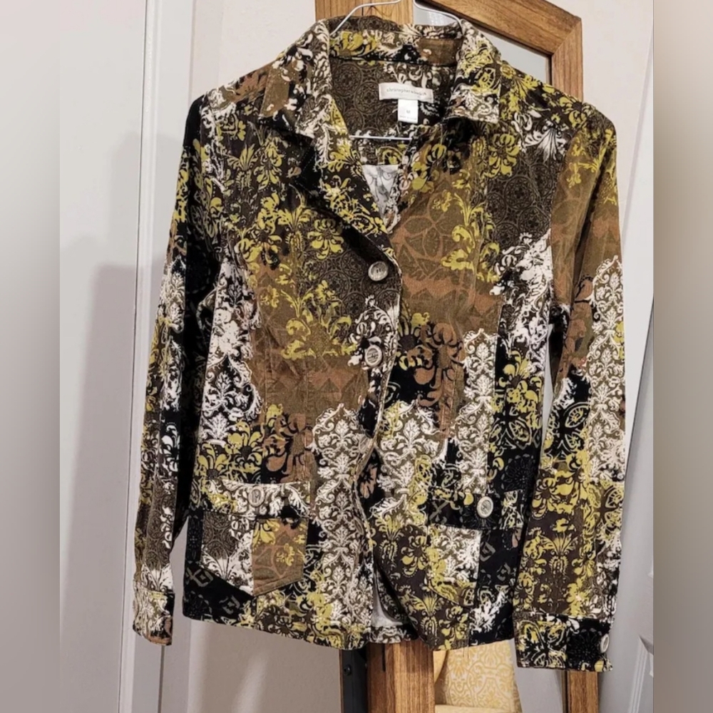 Vintage Paisley Jacket Corduroy Floral Retro Boho Multicolor Christopher M 1980s